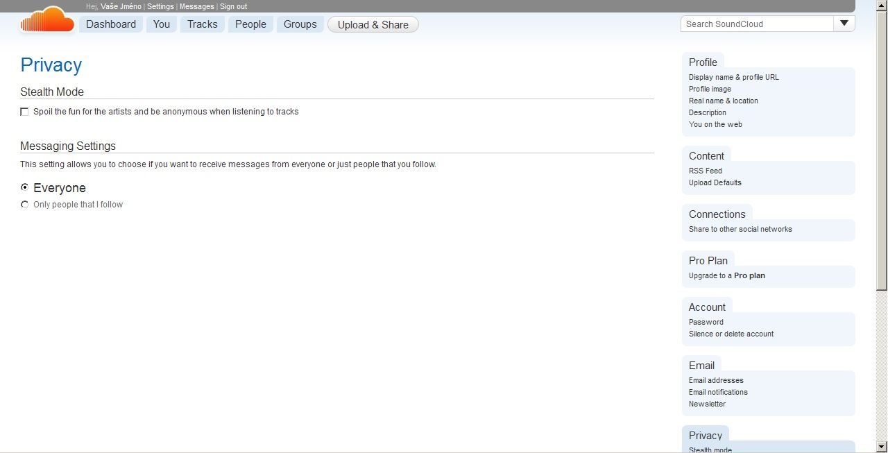 soundcloud - soukromí