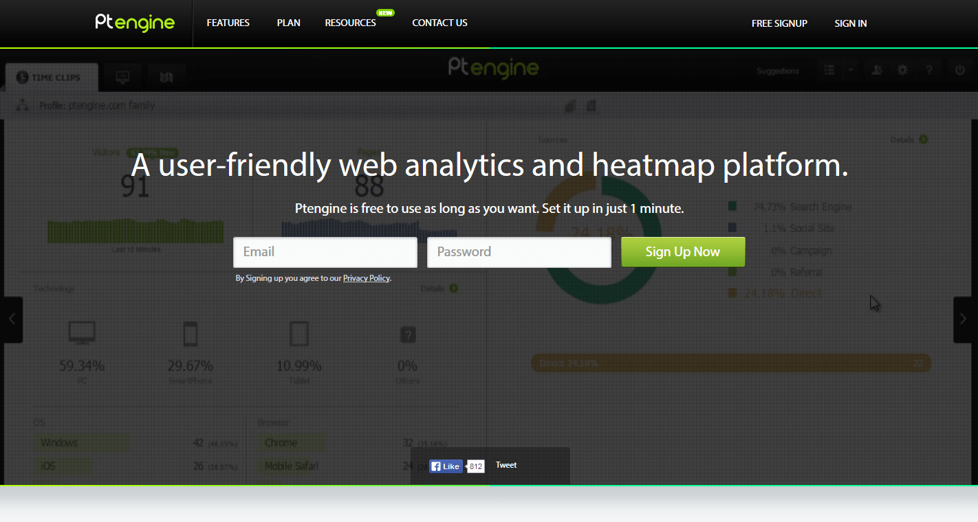 Ptengine - heat mapa webu