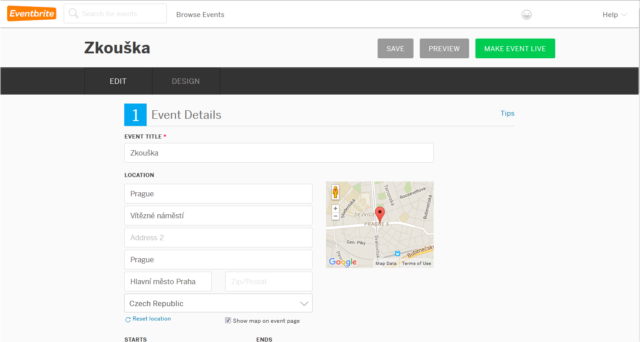 Eventbrite - vytvoření události