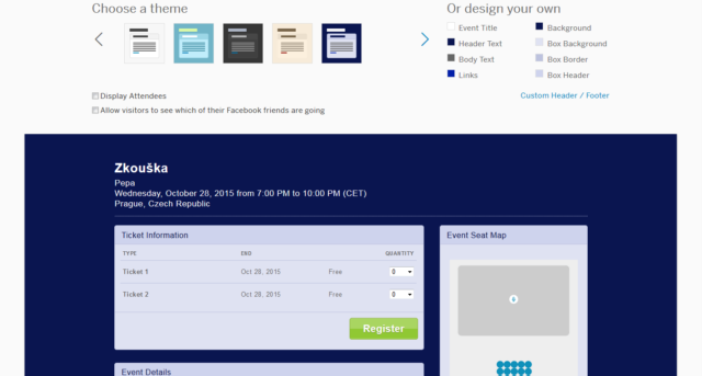 Eventbrite - výběr šablony