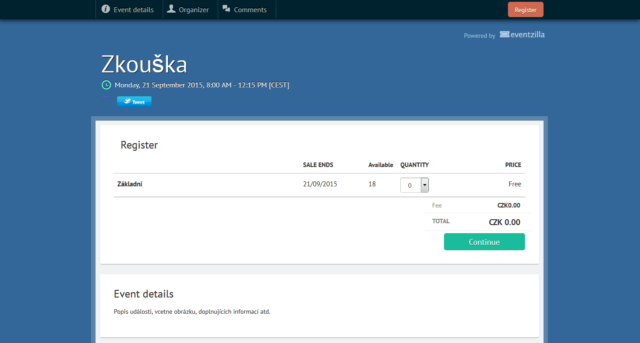 Eventzilla - stránka události